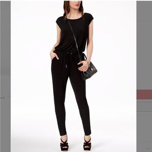 Michael Kors Svelte Jumpsuit Medium Black Drawstring Cap Sleeve Classic Chic